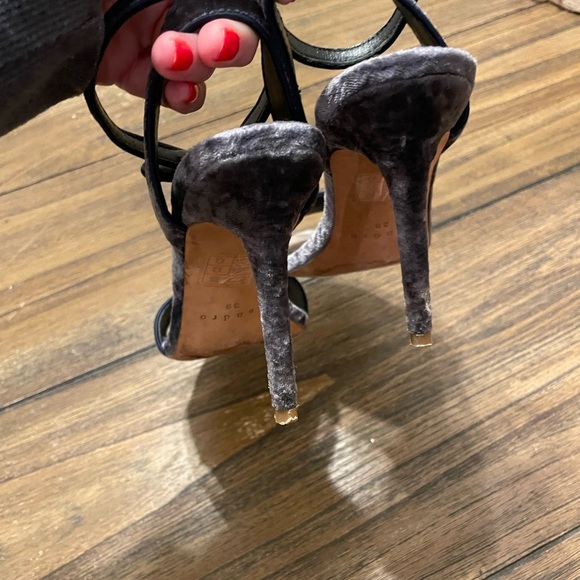 Sandro Nina Dark Blue Velvet T-Strap Sandal Stiletto Heels Size 8.5 Party City - Picture 7 of 11